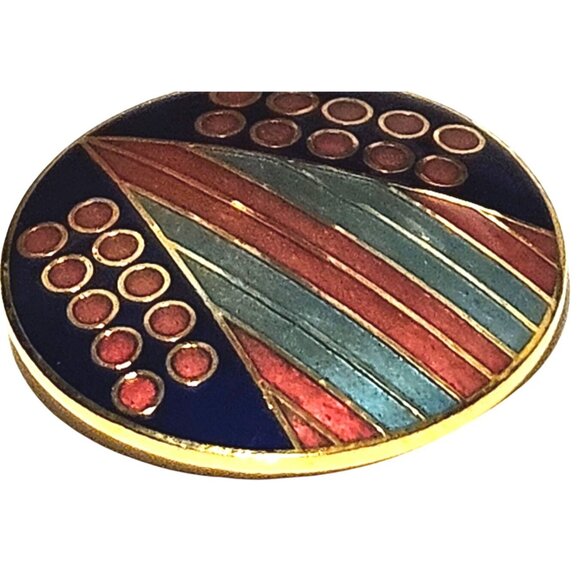 Vintage Brooch Modernist Cloisonne' Enamel Pin Red Blue Geometric Abstract Gold - Picture 3 of 8